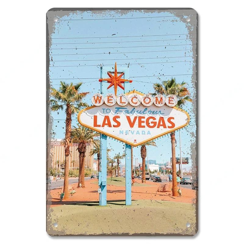 Benvenuti a Las Vegas Targa in metallo Targhe in latta Decorazione vintage Nevada Casino Poster in metallo Decorazione artistica da parete