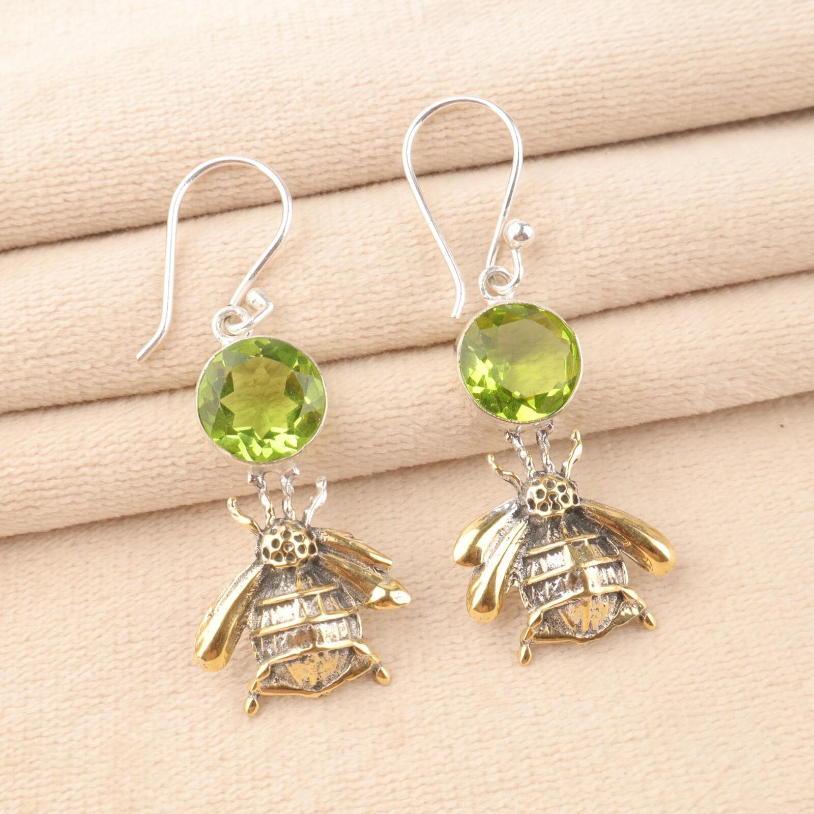 

Натуральный Перидот Драгоценный Камень 925 Стерлинговое Серебро Ручной Работы Дизайнерские Серьги-Крючки 2 EE-154-2