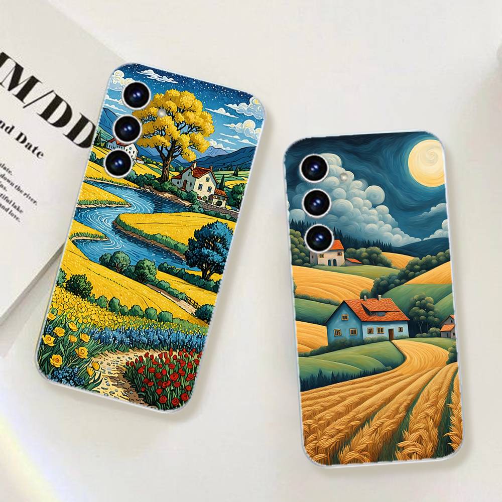 Rural Scenery Wheat Field Art Phone Case For Samsung Galaxy Transparent Cover A52 A12 A51 S21 Edge S22ULTRA S23 S24 S20LITE Plus