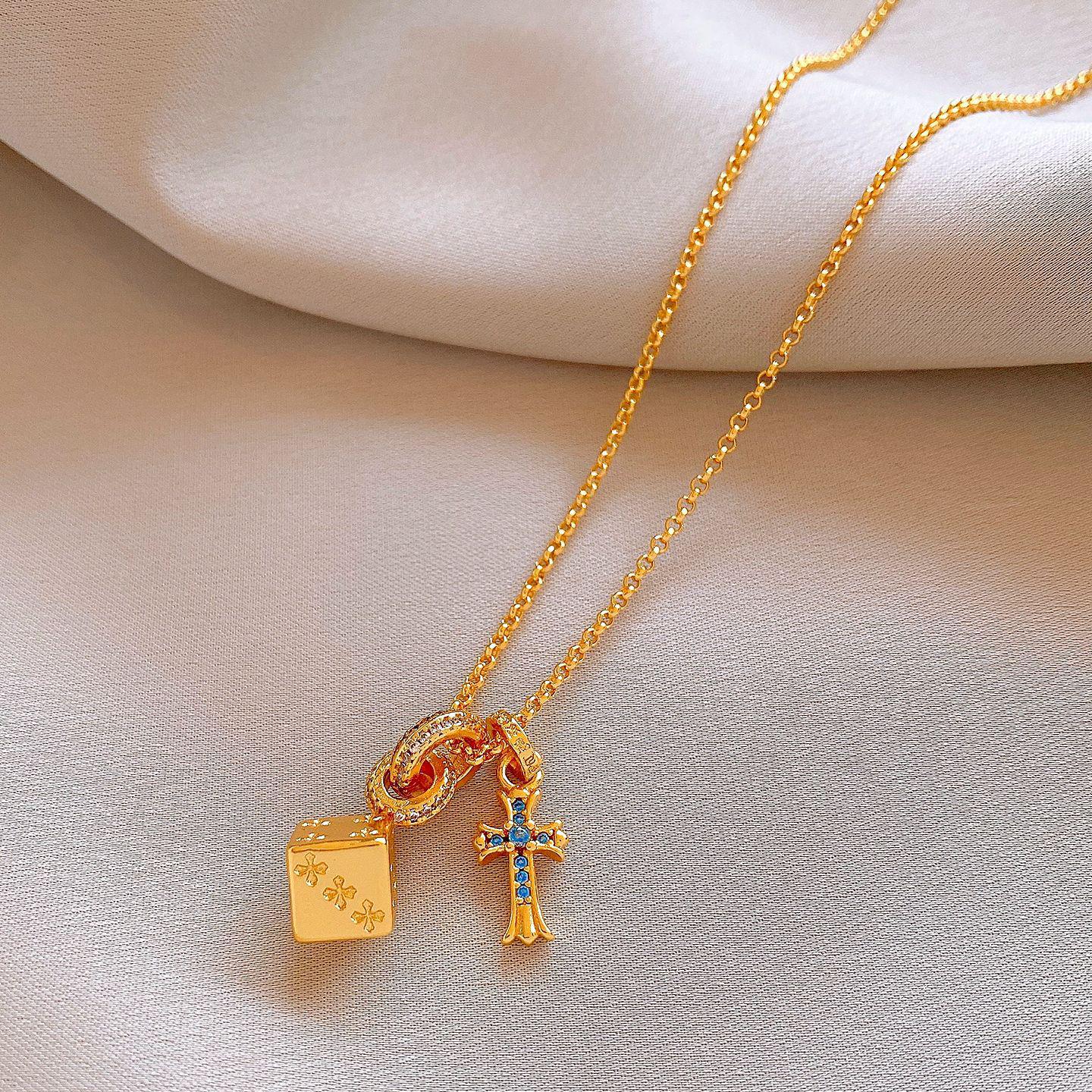 Ожерелье с подвеской-крестом из циркона - Высококачественная ключичная цепочка в холодном стиле для женщин