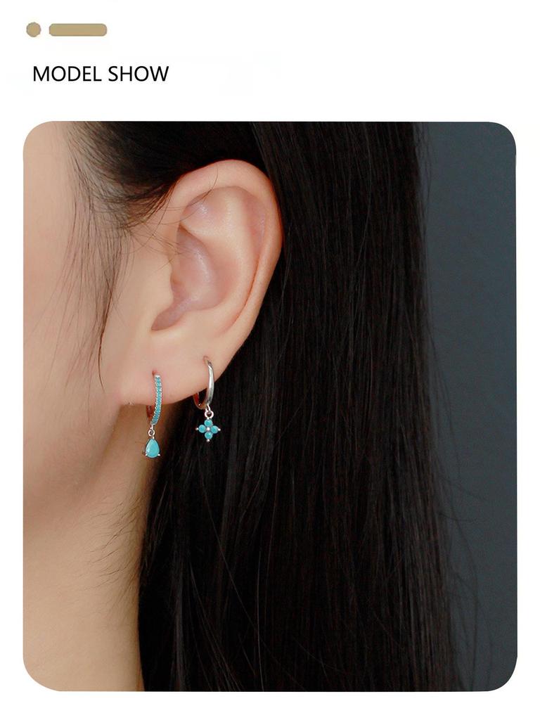 Elegant S925 Silver Turquoise Butterfly Studs & Four-Leaf Clover Earrings for Women