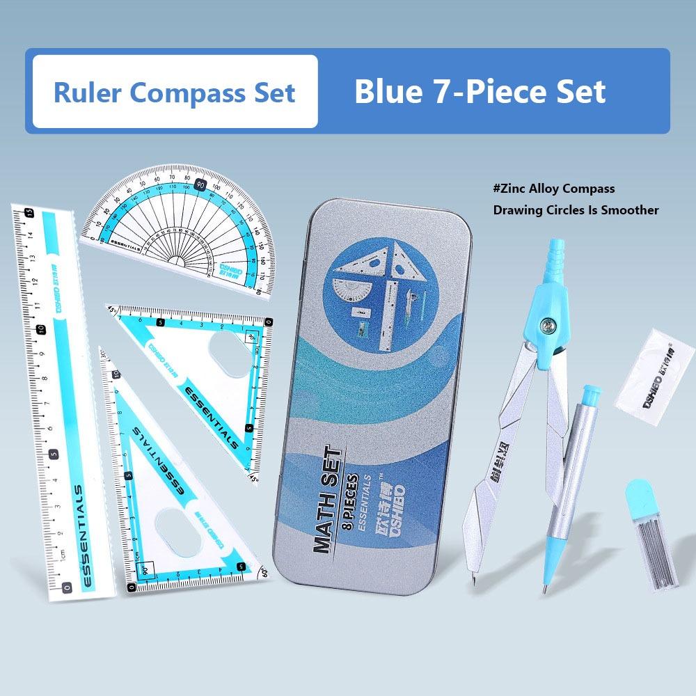 

Набор прозрачных транспортиров и линеек из 7/8 штук, пластиковый инструмент для геометрического рисования, набор циркулей и линеек, для студентов Blue 7pcs