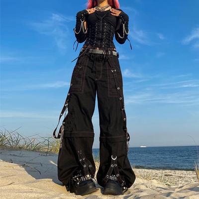 BeatStreet Punk Stijl Y2k Wijde Pijp Jeans E-girl Gothic Losse Broeken Cyber Grunge Cargo Broeken Harajuku Hoge Taille Baggy Jeans Dames