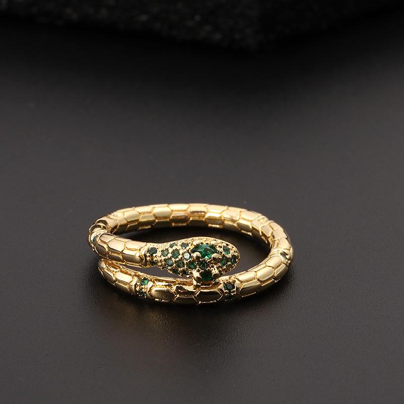 Vintage grandmother green gemstone ring zircon eye snake metal ring niche design temperament open ring