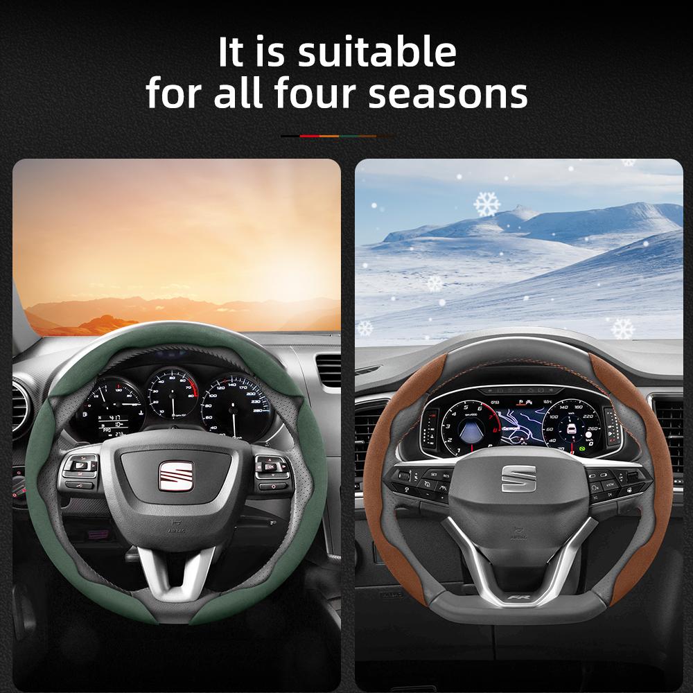 Npcr5 Suitable for Seat Anti-Slip Buckle Segmented Suede Steering Wheel Cover for Ibiza, Arona, Leon, Leon Sportstourer, Ateca and Other 