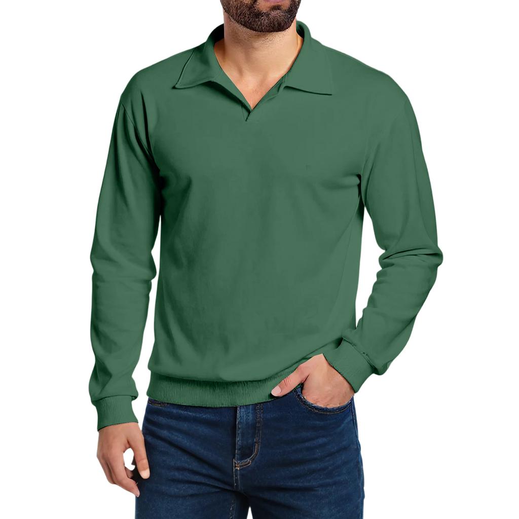 Men's Casual Collared Long-Sleeve Fleece Base Layer Top