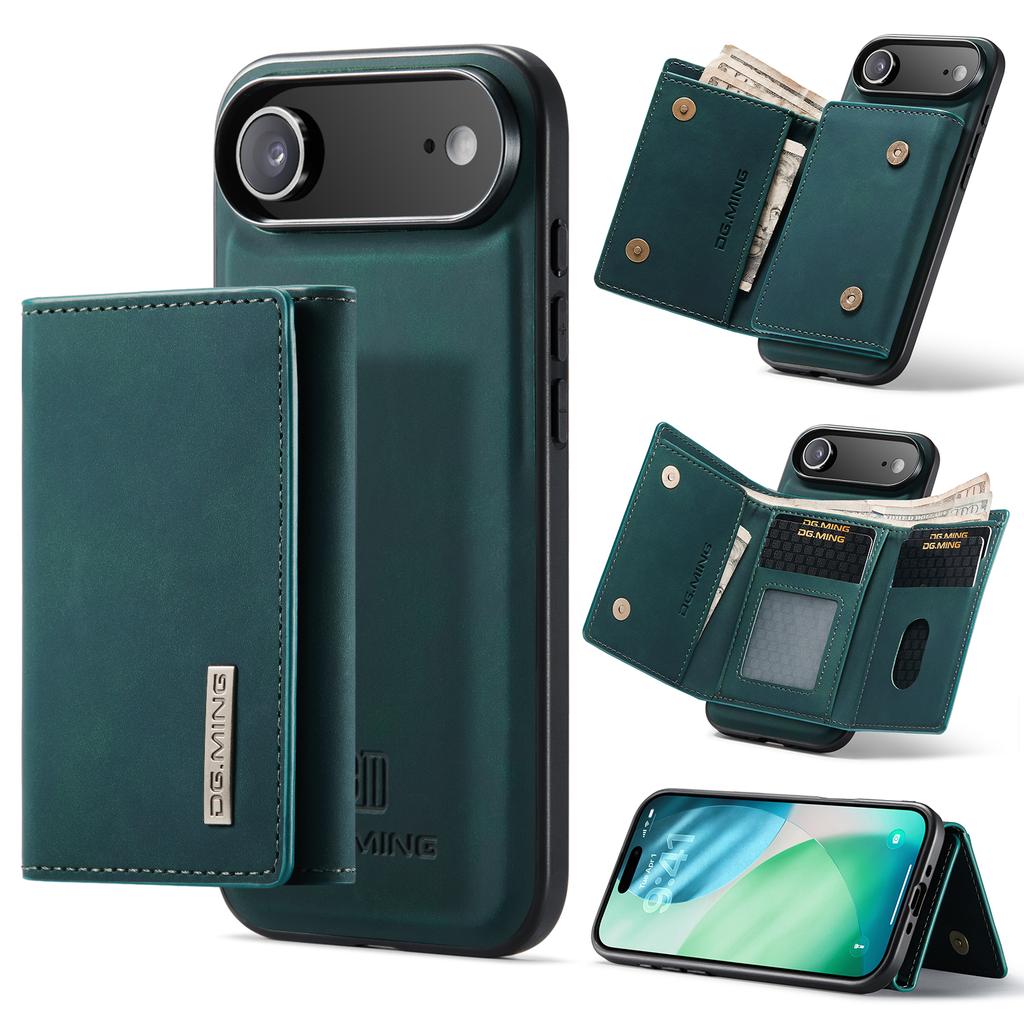 DG.MING M1 Series for iPhone 17 Air Case Kickstand PU Phone Cover with Detachable Wallet