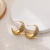 Sparkling Zircon C Shape Hoop Earrings for Women Stainless Steel Sleek Thick Ear Hoops Simple Daily New Jewelry Femal Party Gift