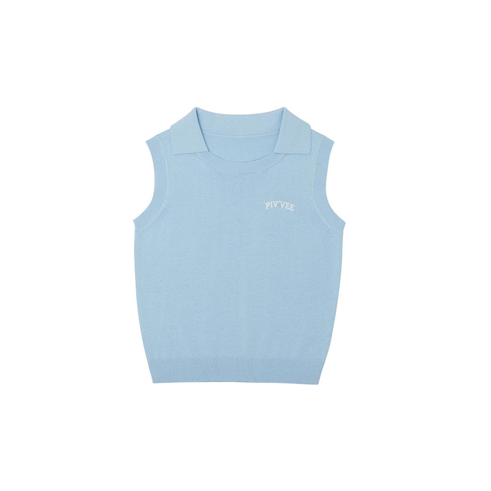 PIV’VEE Giant Smiley Sleeveless Knit Top (Cornflower Blue)