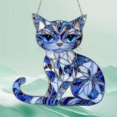 Reflective Acrylic Kitten Sculpture Hanging Ornament Miniature Acrylic Kitten Decoration For Wall Garden Yard Balcony