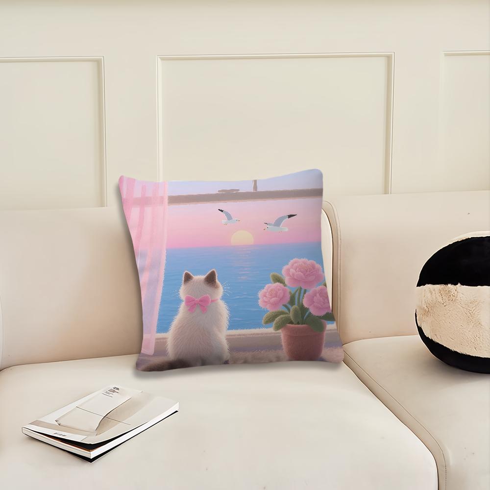 

Cartoon Pink cat Kitten Cute cushion cover Pillow Cover Decoration Room Home Sofa living Office Car Nordic Simplicity 12x12Inch