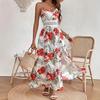 Summer Subbohemian Print Suspender V-Neck Lace Stitching Split Dress