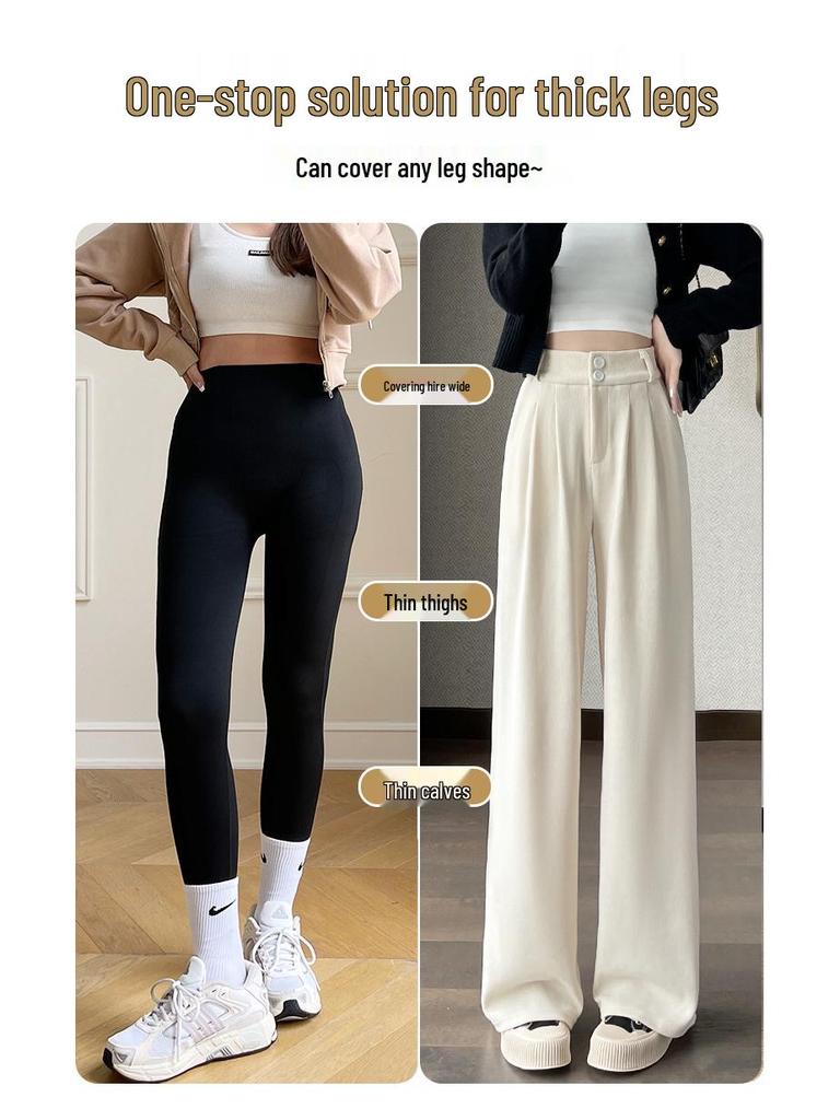 Women's Fleece-Lined Chenille Wide-Leg Pants: Tall, Draped, Casual Style for Spring & Autumn 2025