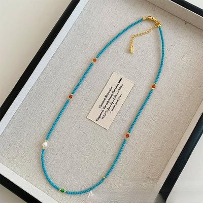 Fine Natural Freshwater Small Pearl Turquoise Head Beaded Necklace Women's Light Luxury High Niche Collarbone Chain