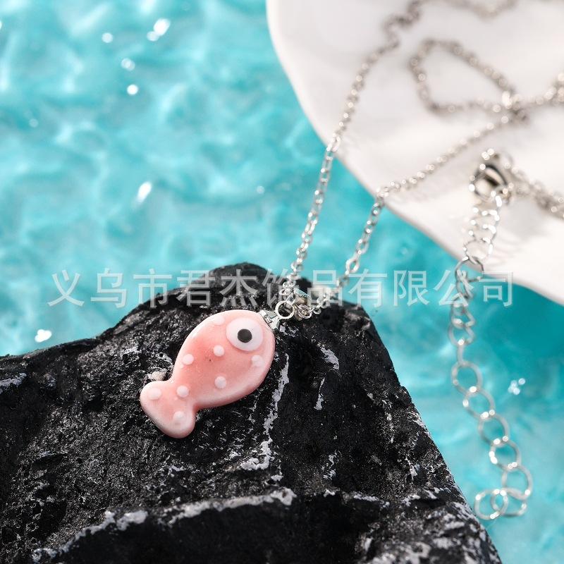Cute Creativity Stereo Painted Ceramics Ocean Tropical Fish Pendant Necklace for Women Summer Funny Jewelry Accessories Gifts