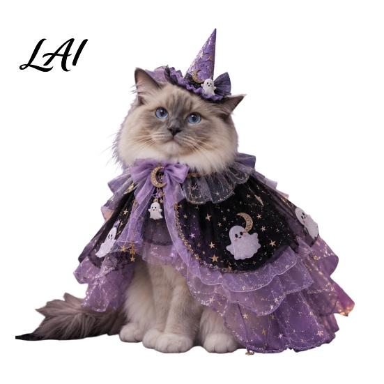 Mantello Decorativo per Animali Domestici Costume da Strega per Gatto di Halloween Mantello Fantasma Carino Costume Divertente per Feste Abbigliamento per Festival Cosplay da Gattino per Accessori Festivi