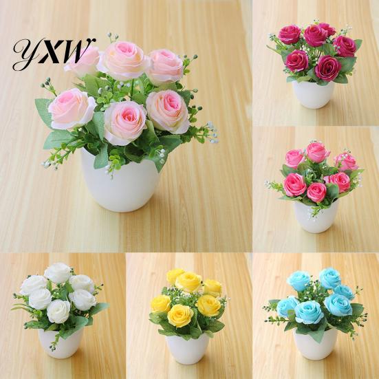 Fake A Pot Artificial Plant Bonsai Beautiful Simulation Flower Decor Plastic Rose for Living Room