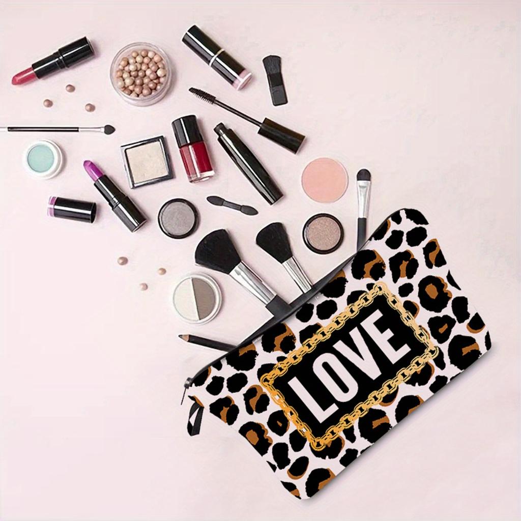 1 Stück Leoparden-Liebes-Print Kosmetiktasche Beutel, Damen Handtasche Reise Tragbare Kosmetik-Aufbewahrungstasche für Valentinstagsgeschenk