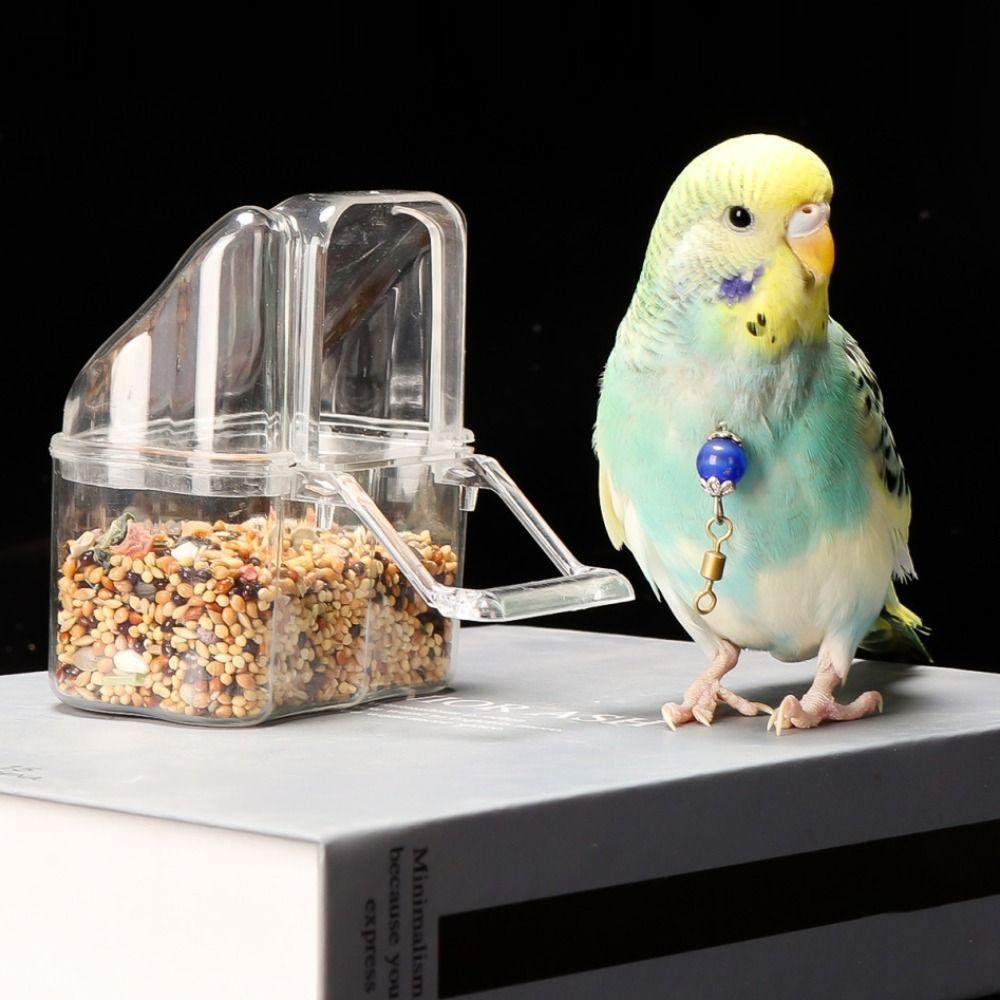 Leak Proof Bird Cage Feeder Cup Clear Plastic Parakeet Feeder Compact Hanging Food Bowl Bird Cage