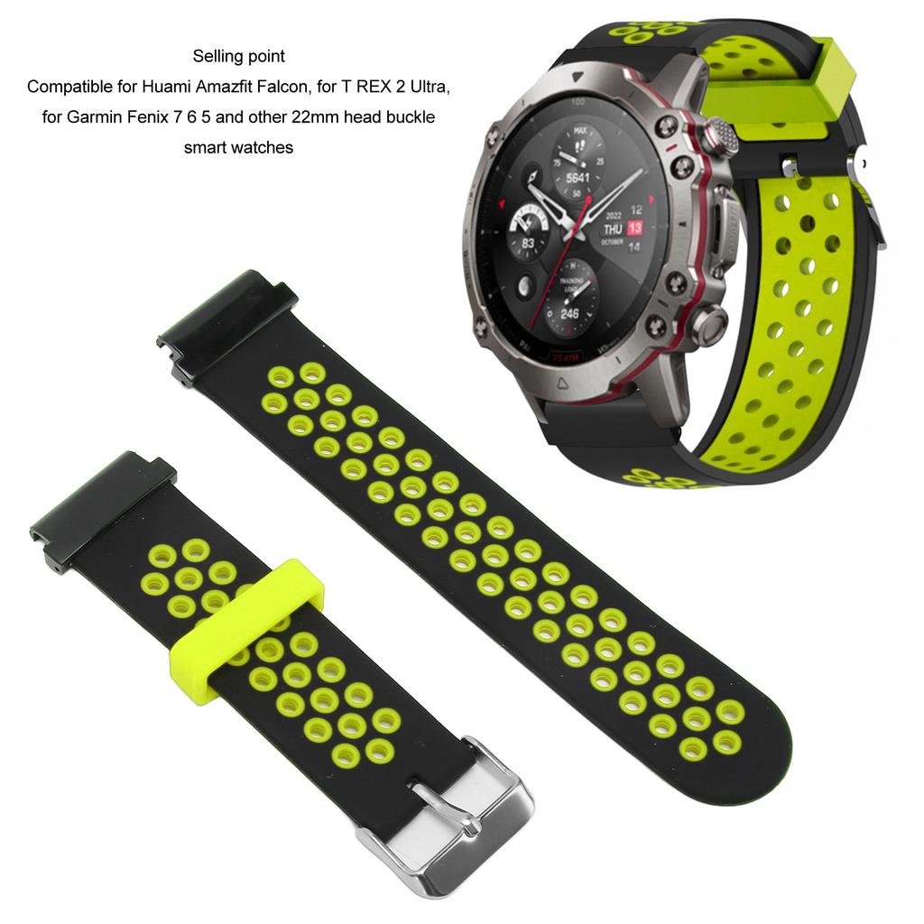 Watch Band Silicone Quick Release Adjustable Sport Watch Smartwatch Strap Replacement for Amazfit Falcon 22mm Black Green