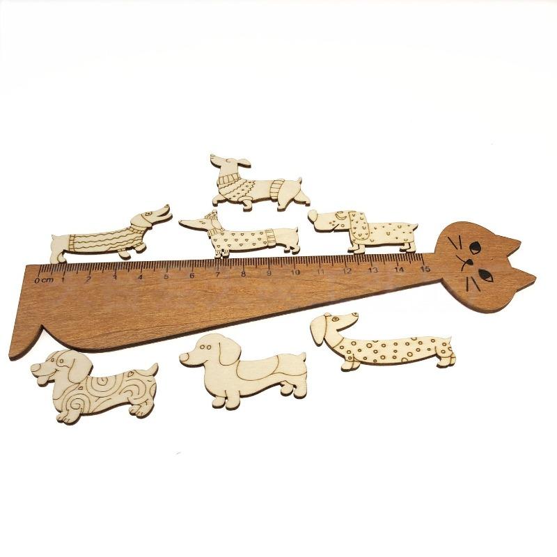 50Pcs Mini Dog Wood DIY Crafts Cutouts Wooden Dog Shaped Slices Embellishments Unfinished Wood Ornaments for Baby Shower Wedding