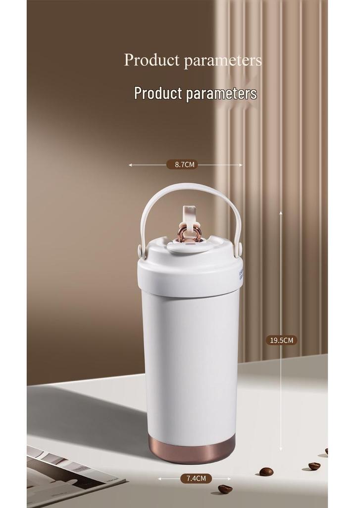 Premium Ceramic Coffee Cup with Straw - Insulated Double Wall Design for Men & Women, Cold/Heat Retention, Engraved Handle.