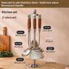 Stainless Steel Kitchen Utensil Set Heat Resistant Natural Wooden Handles Dishwasher Safe Cooking Tools for New Home Gift