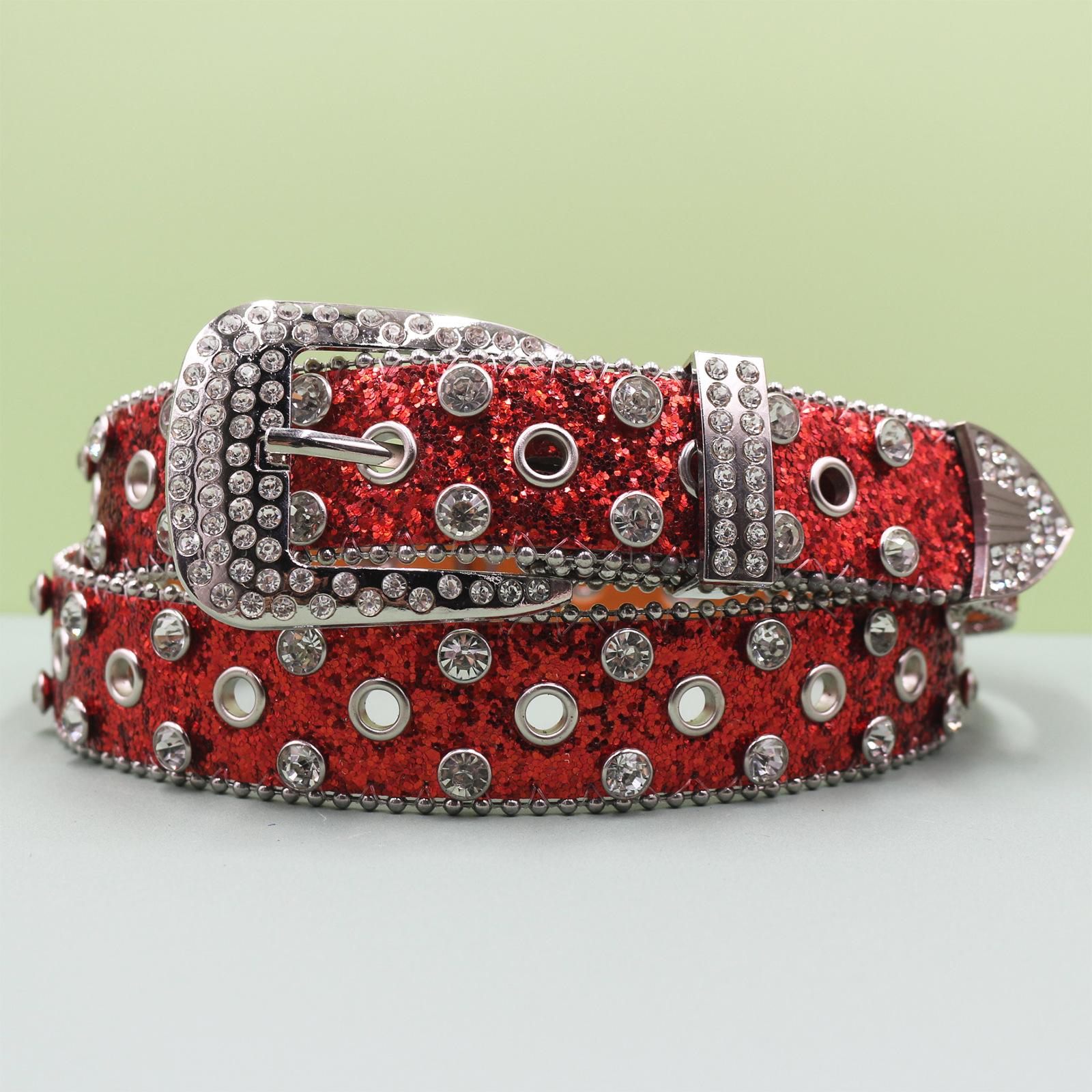 

Trendy Personality Belt Girlfriend Punk Girl Chic Head Rivet Rhinestone Belt Gothic Corn Belt 105cm