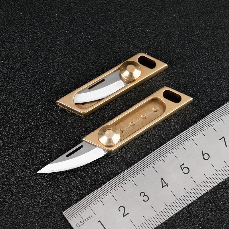 Portable Mini Push Knives Brass Pocket Knife for Men Keychain Unpacking Cutter Outdoor Survival Oblique Multitool EDC Tools