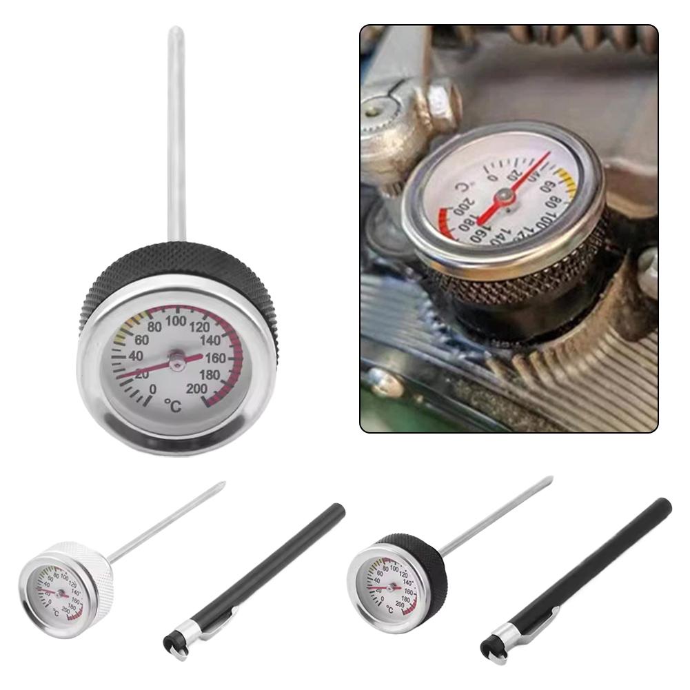 Motorcycle Fuel Tank Caps With Oil Temperature Gauge Pointers 0-200℃ Dial Black Meter Silver Gauge M20x1.5/M20x2.5 K9C9