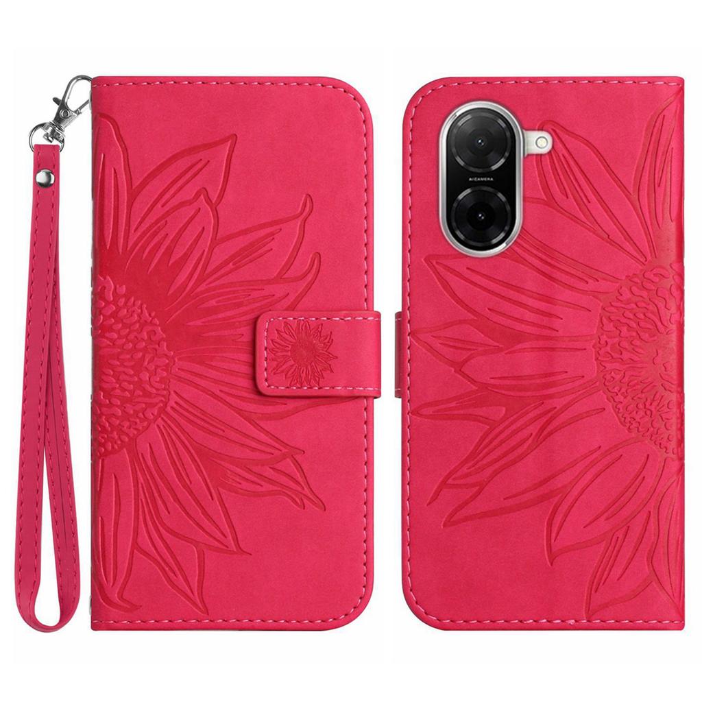 For Xiaomi Redmi A5 4G (171.7mm)/Poco C71 4G Case Sunflower Imprint Leather Wallet Phone Cover with Wrist Strap