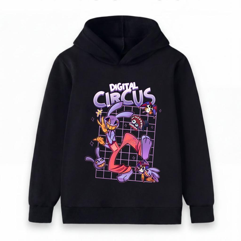 Kinder Jungen Mädchen Pullover Hoodie, Lustiger Digitaler Zirkus Cartoon Charakter Druck Lässiges Langarm Kapuzenpullover für Tägliches Tragen, Schule und Draußen