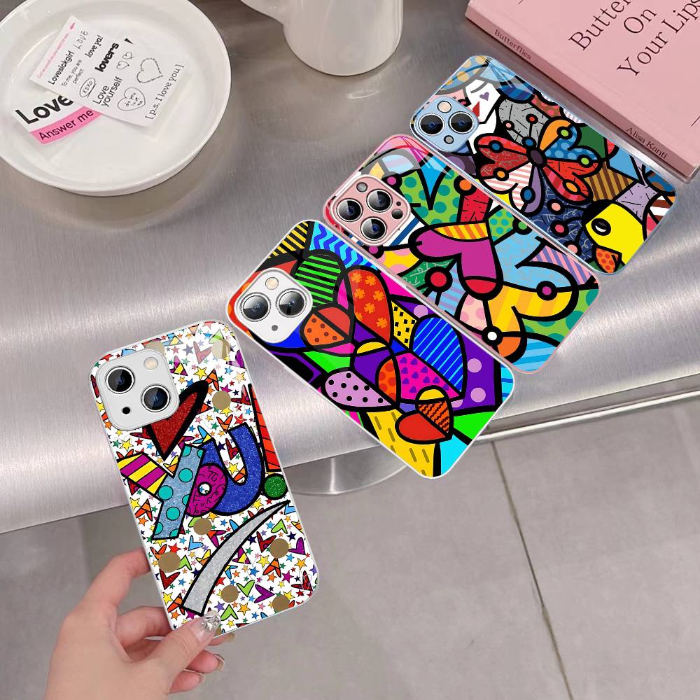 Art R-Romero Britto For IPhone 14 13 12 Mini 11 Pro XS Max X XR 14 Plus Tempered Glass Cover