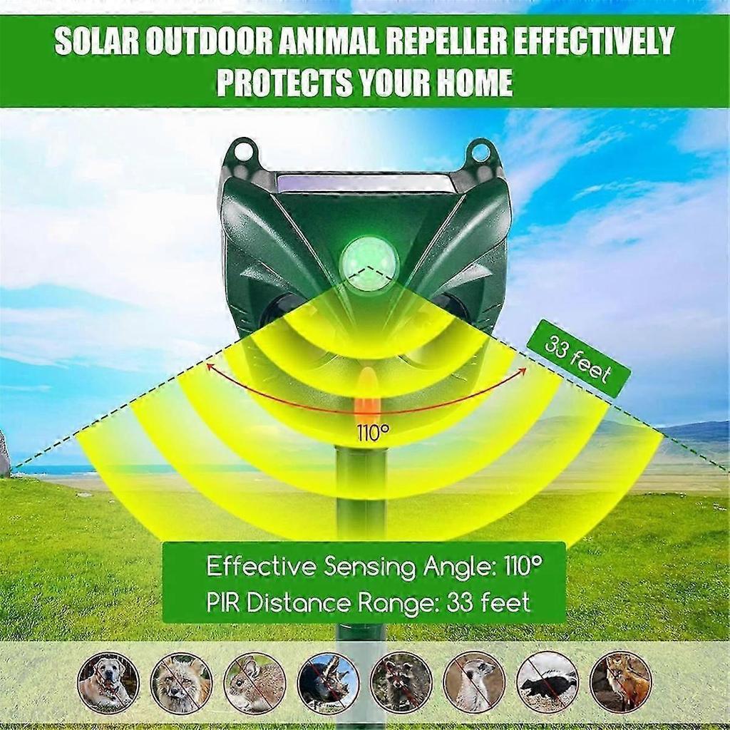 2PCS Outdoor Animal Repellent Solar Repellent Devices Ultrasonic Cat Repellent Deterrent Repellent Skunk Repelent