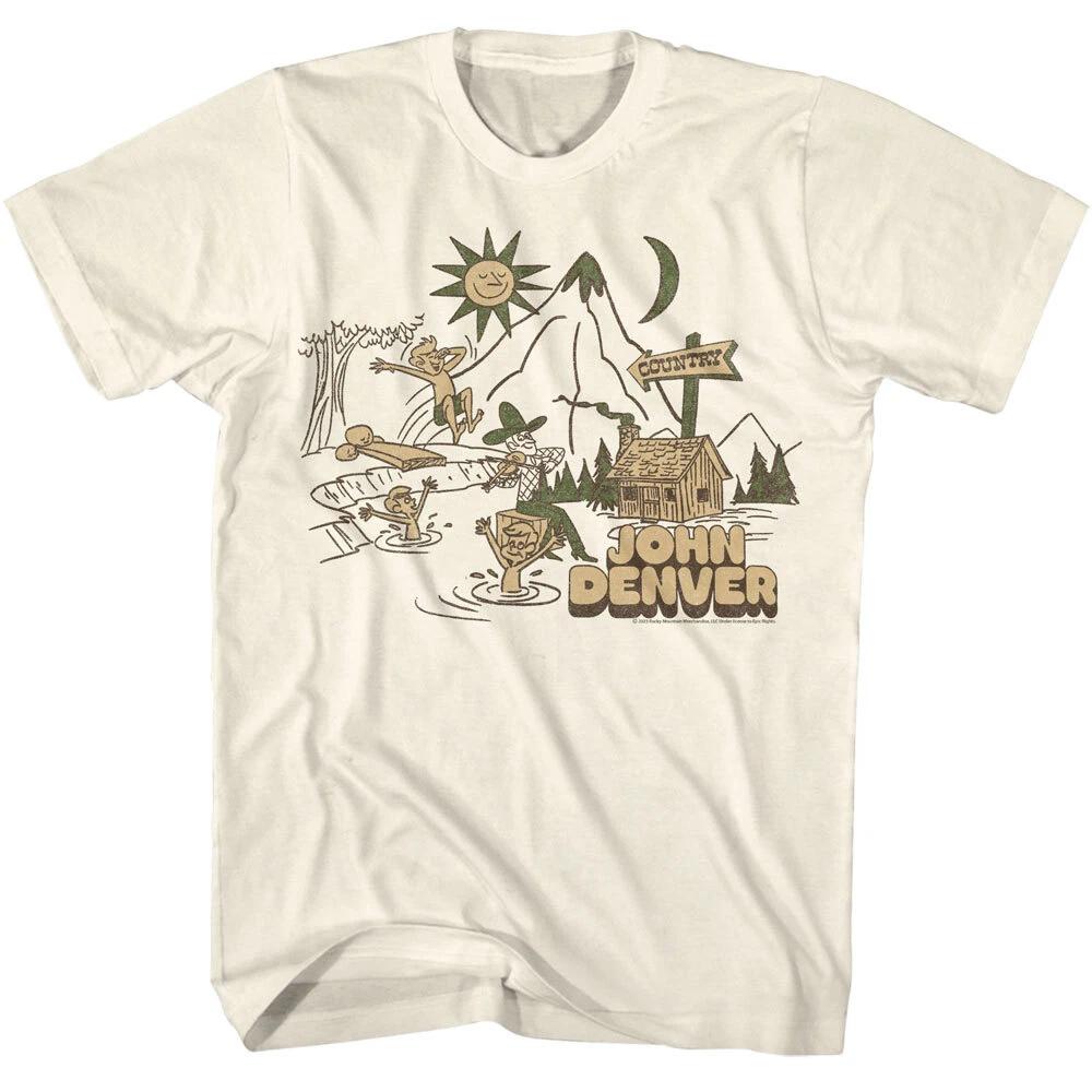 John Denver Country Cabin Swimming Lake Sunshine Men s T Shirt Folk Music Merch S