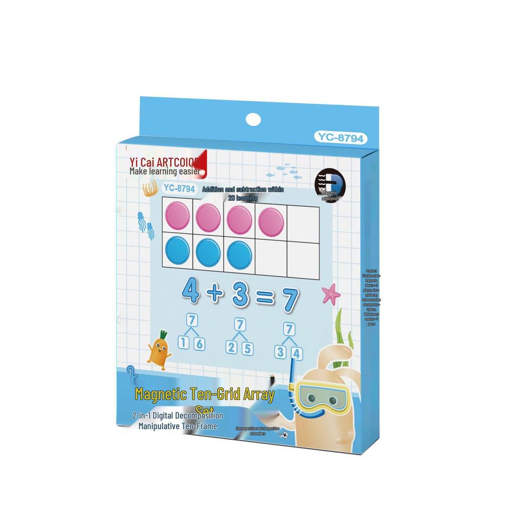 Magnetic Ten-Frame Math Board for Addition & Subtraction (1-20) with Borrowing & Carrying