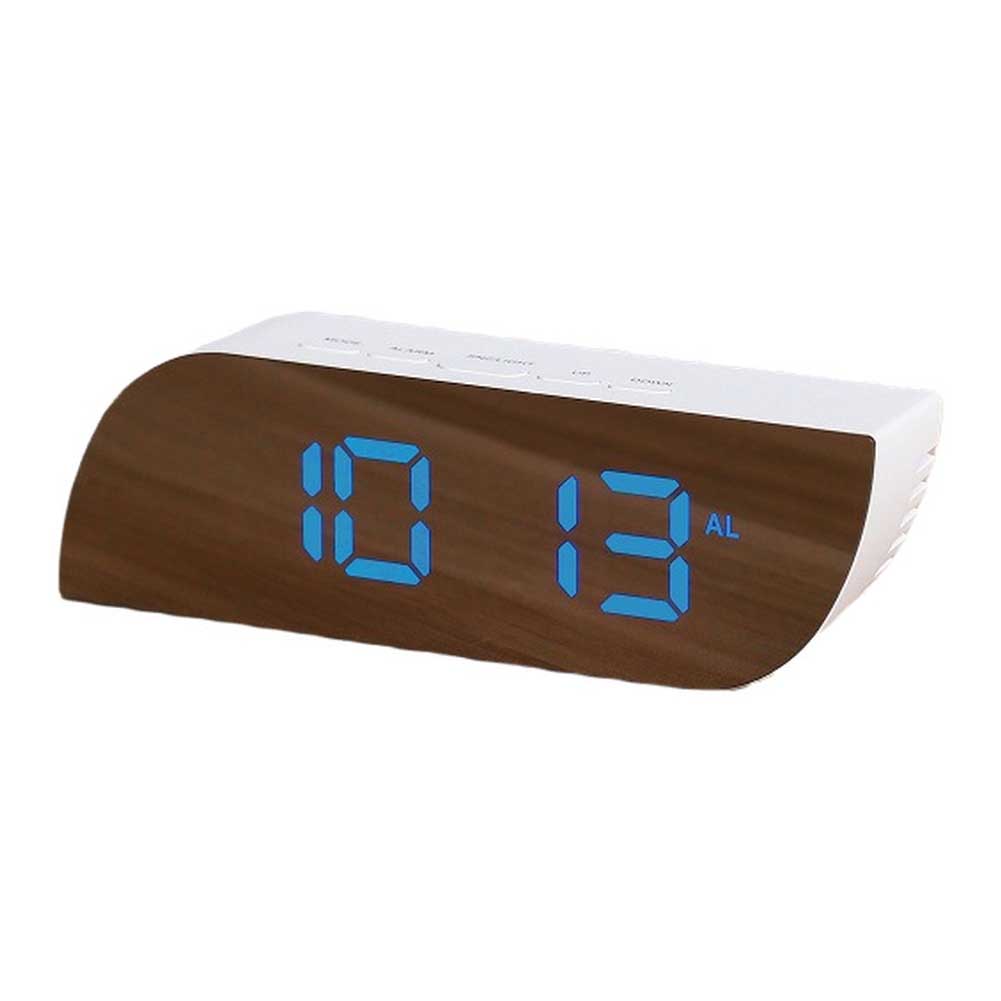

LED alarm clock with teardrop design temperature display and makeup mirror for desktop use in bedroom or dressing room синий
