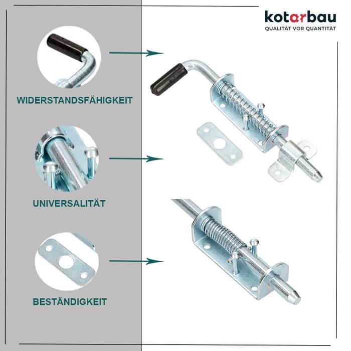 Verrou De Porte Avec Ressort KOTARBAU Fabriqué En Acier Galvanisé De Haute Qualité, Résistant À La Corrosion, Argent, 220 Mm