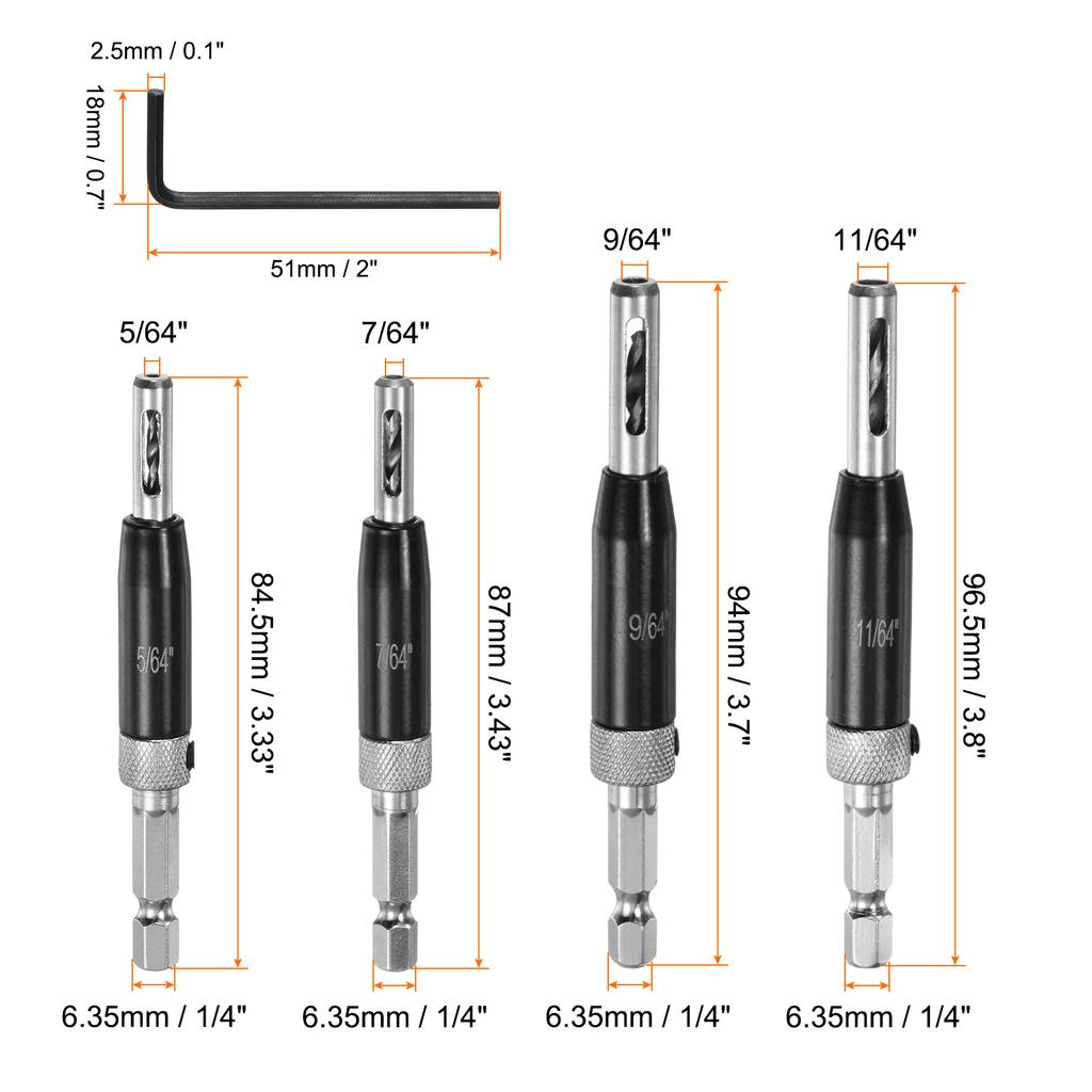 3/4/7/8pcs Self Centering Drill Bit Set Drilling Bits for Wood Working Cabinet Door Hinge Hole Punch Tool with Hex Keys L-Shape