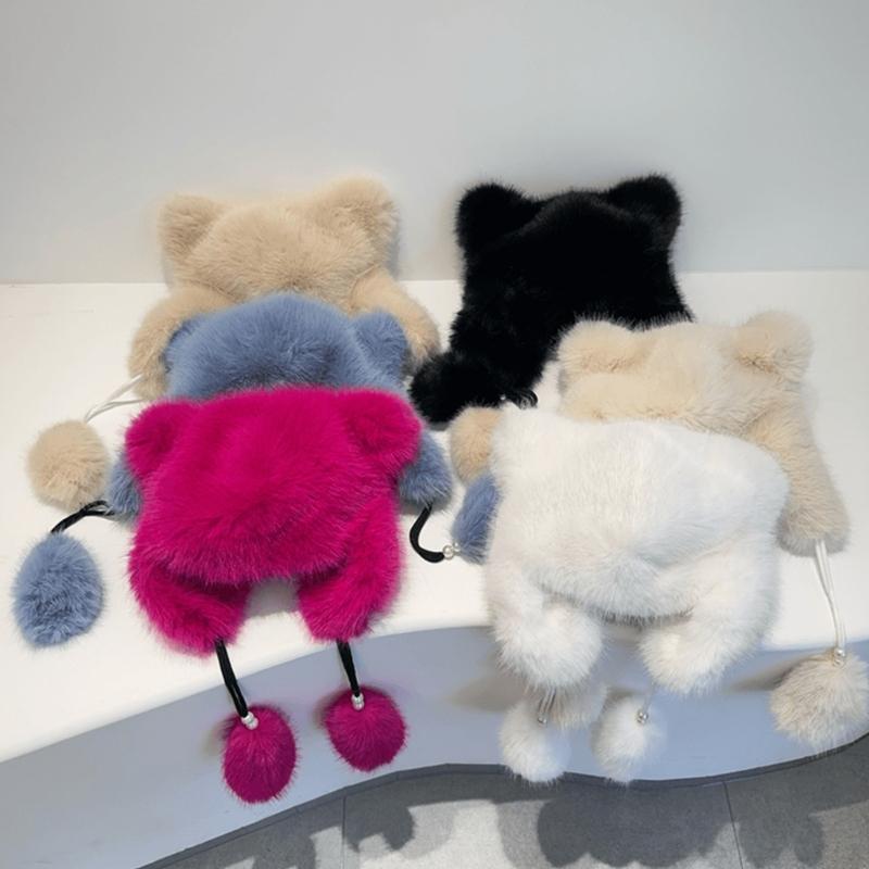 Teens Keep Warm Bear Ear Shape Hat Winter Driving Trapper Hat for Sweet Girls