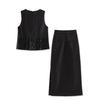French Sequin Embroidery Vest & Tencel Midi Skirt Two-Piece Set for Women