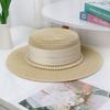 Straw Weaving Flat Sun Cap Pearl Chain Weave Bucket Hat Casual Women's Fisherman Hat  Travel