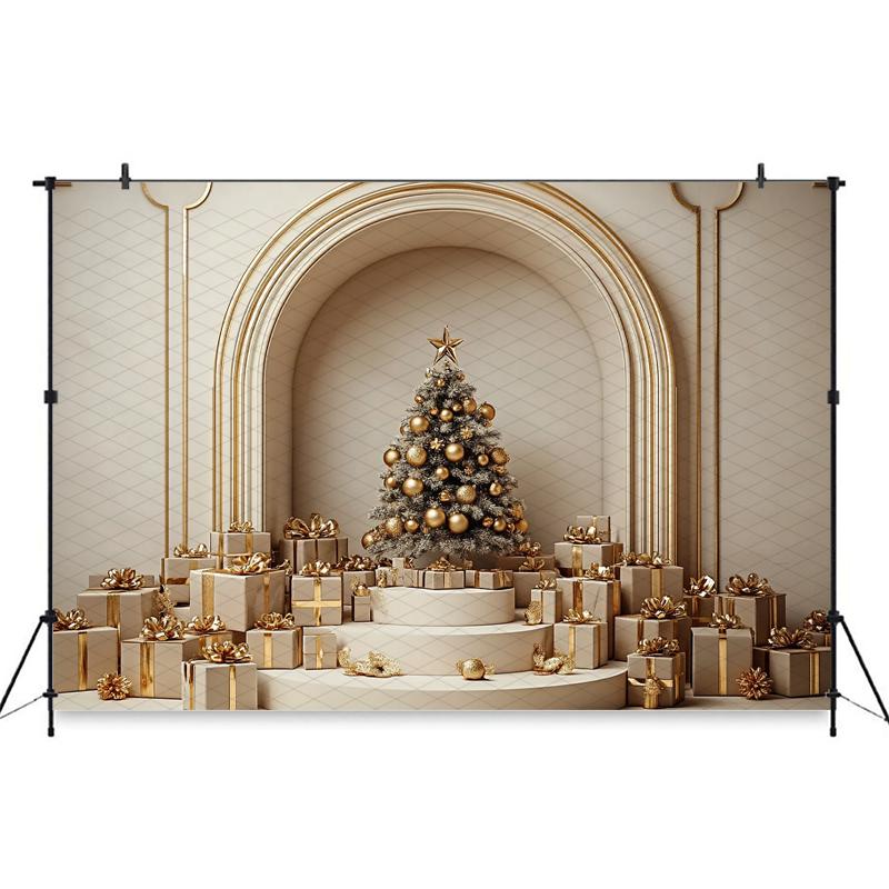 Mocsicka Christmas Tree Backdrop For Photography Beige Wall Door Gift Baby Shooting Props Decoration Background Studio Photocall