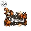 3D Floral Pumpkin Wall Art Halloween Ghost Wooden Welcome Door Hanger Sign, Cute Ornament with Bell Durable Sign for Porch Hanging Rope, Decor Indoor
