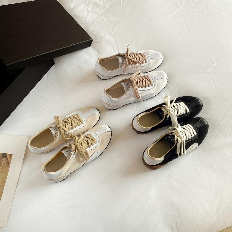 Cowhide version retro color matching German training shoes women's 2025 new versatile and thin soft sole casual sports white shoes board shoes