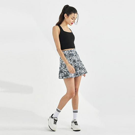 Women's Summer Activewear Set: Yoga Print Mini Skirt & Bra - Anti-Exposure for Outdoor Sports (Golf, Tennis, Badminton)