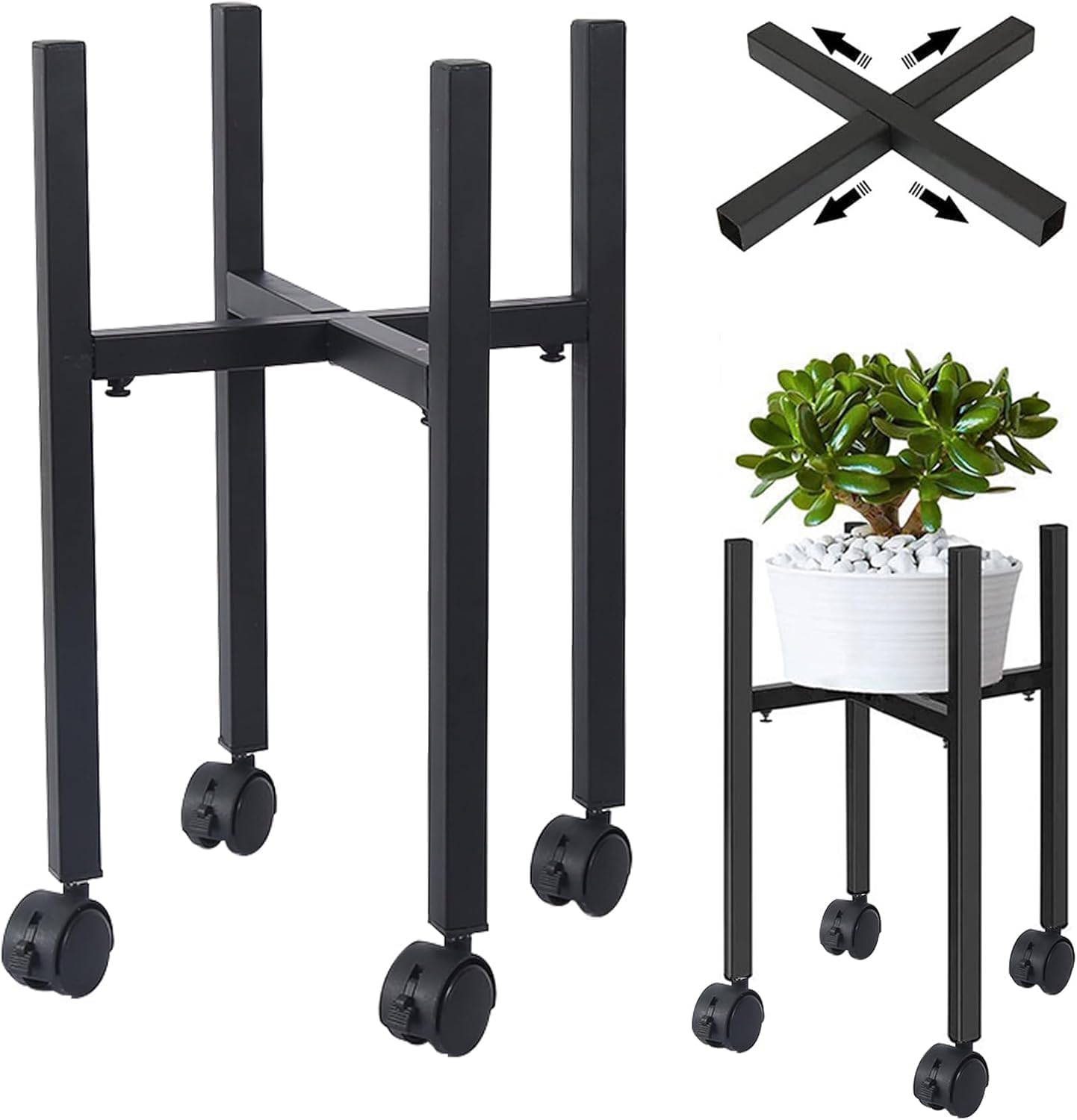 

ZMZZZX Подставка для цветов Подвижная Регулируемая ширина на колесиках и подставке, Подставка, Подставка, 20-35см, Железо, Замок, Для помещений/улицы (Площадь) чёрный