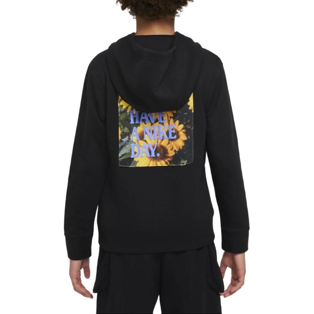 Nike Moletom com Capuz Floral com Logotipo Infantil Tops Preto DM8092-010