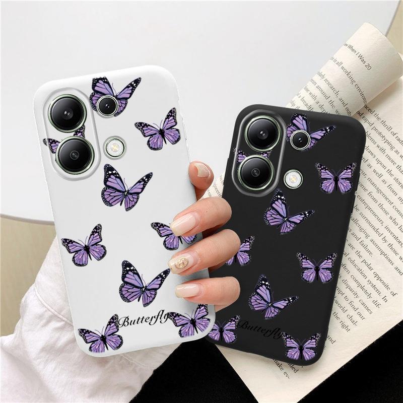 Butterfly Patterned Soft Silicone Case For Samsung A55 A35 M35 Xiaomi Redmi Note 13 Pro iPhone Huawei Honor Realme Camera Protective Shockproof Cover