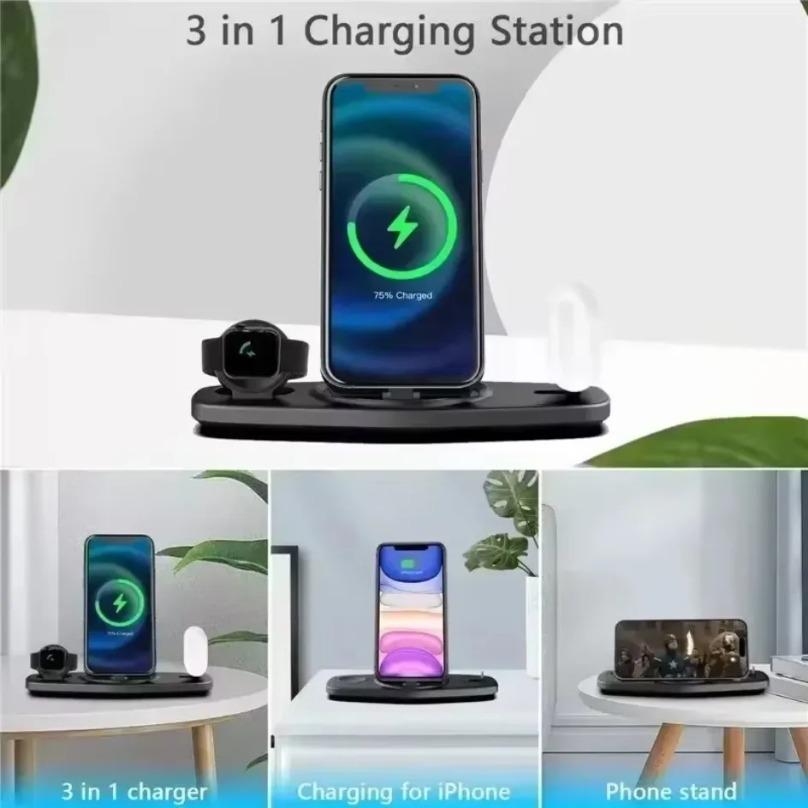 15W Magnetic Fast Charging 3-in-1 Charging Station for IPhone 16-12/Apple Watch/AirPods Folding Stand Multi Desktop Charging
